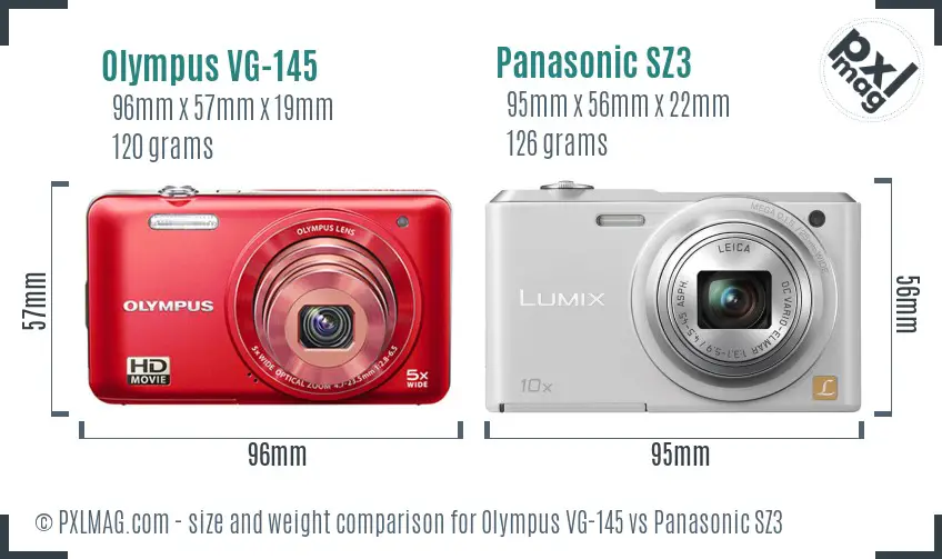 Olympus VG-145 vs Panasonic SZ3 size comparison