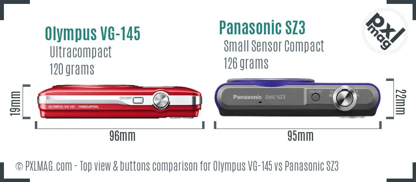 Olympus VG-145 vs Panasonic SZ3 top view buttons comparison