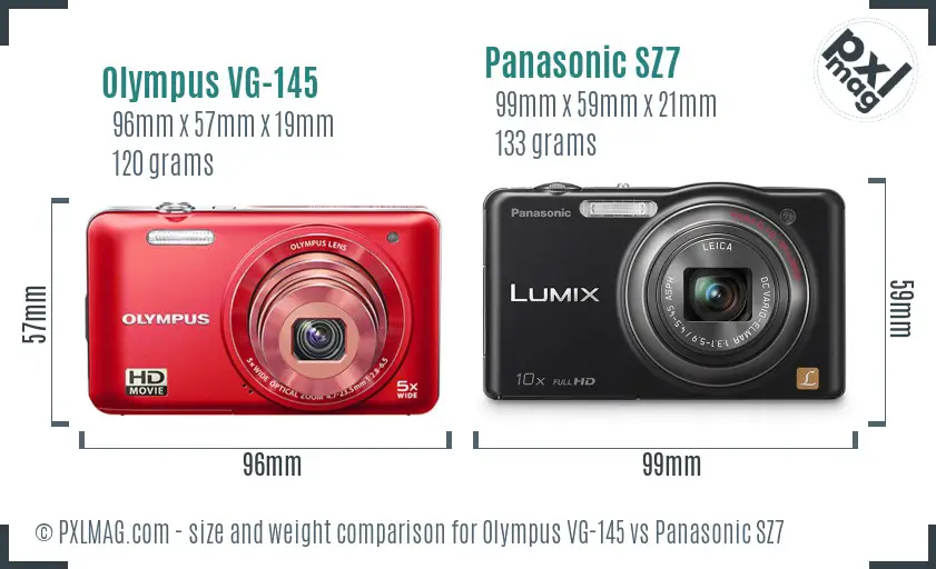 Olympus VG-145 vs Panasonic SZ7 size comparison