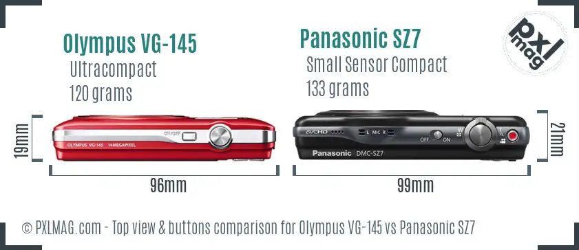 Olympus VG-145 vs Panasonic SZ7 top view buttons comparison