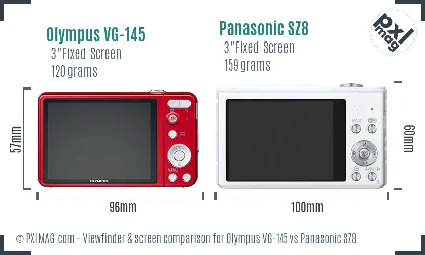 Olympus VG-145 vs Panasonic SZ8 Screen and Viewfinder comparison