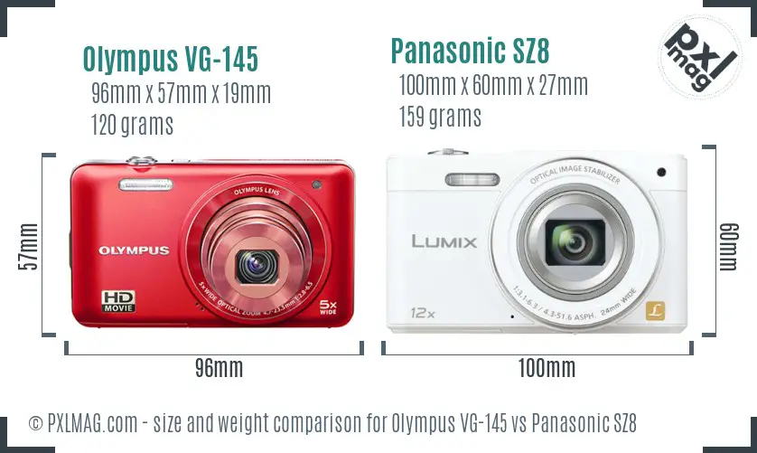 Olympus VG-145 vs Panasonic SZ8 size comparison