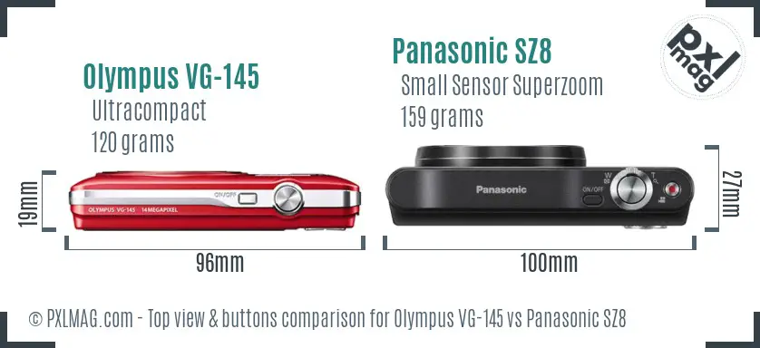 Olympus VG-145 vs Panasonic SZ8 top view buttons comparison