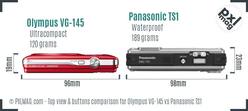 Olympus VG-145 vs Panasonic TS1 top view buttons comparison