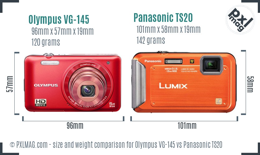 Olympus VG-145 vs Panasonic TS20 size comparison