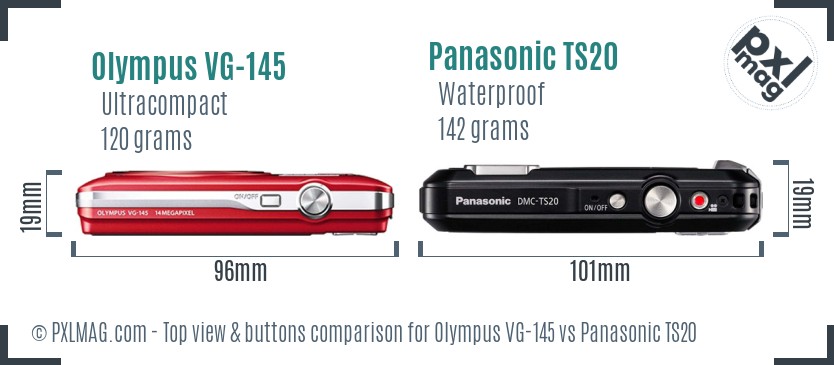 Olympus VG-145 vs Panasonic TS20 top view buttons comparison