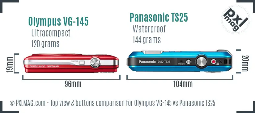 Olympus VG-145 vs Panasonic TS25 top view buttons comparison Olympus VG-145 vs Panasonic TS25 top view buttons comparison