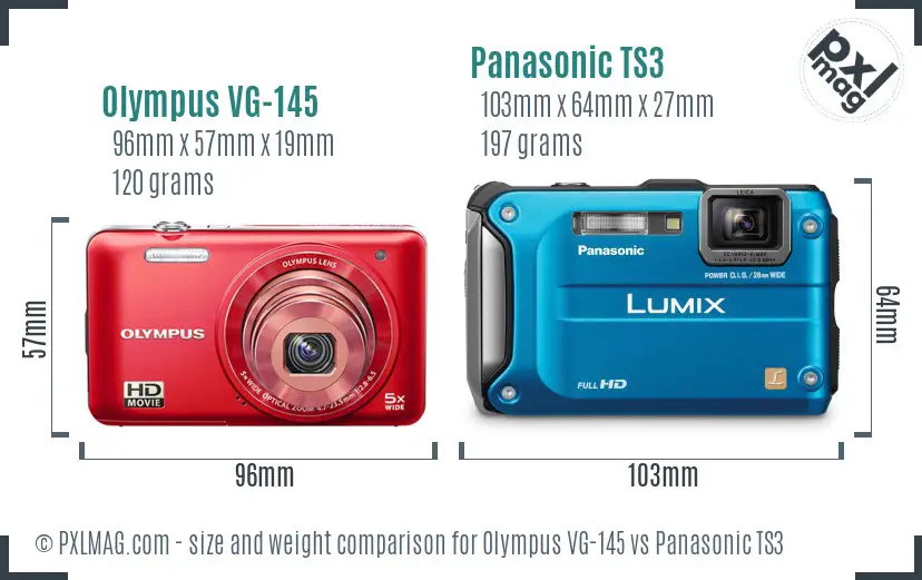 Olympus VG-145 vs Panasonic TS3 size comparison