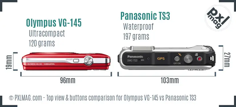 Olympus VG-145 vs Panasonic TS3 top view buttons comparison