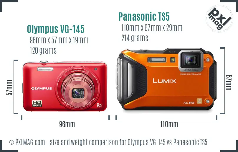 Olympus VG-145 vs Panasonic TS5 size comparison
