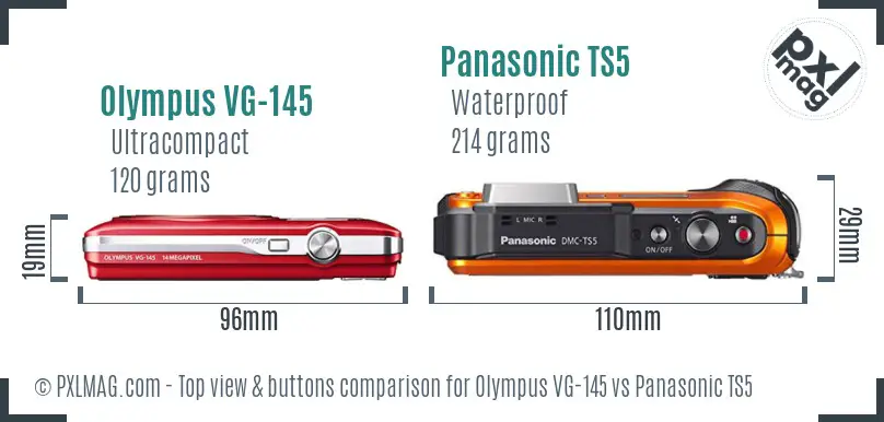 Olympus VG-145 vs Panasonic TS5 top view buttons comparison