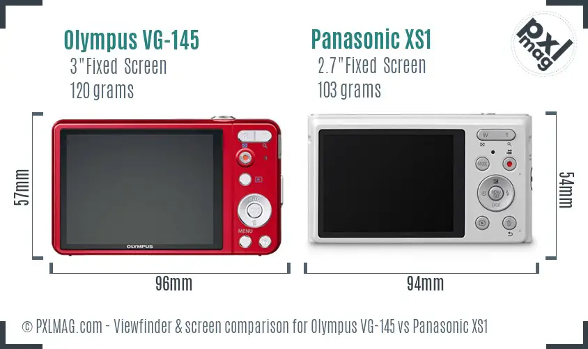 Olympus VG-145 vs Panasonic XS1 Screen and Viewfinder comparison