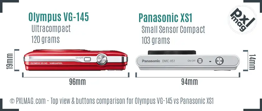 Olympus VG-145 vs Panasonic XS1 top view buttons comparison