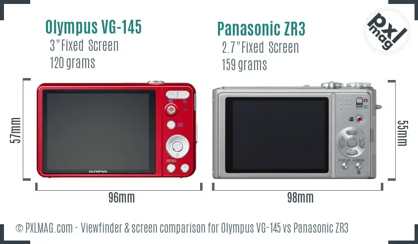 Olympus VG-145 vs Panasonic ZR3 Screen and Viewfinder comparison