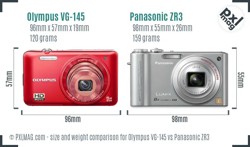 Olympus VG-145 vs Panasonic ZR3 size comparison