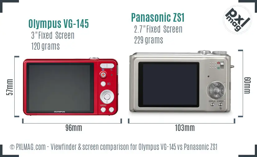Olympus VG-145 vs Panasonic ZS1 Screen and Viewfinder comparison