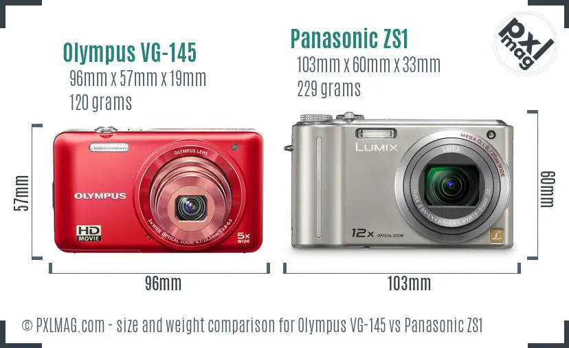 Olympus VG-145 vs Panasonic ZS1 size comparison