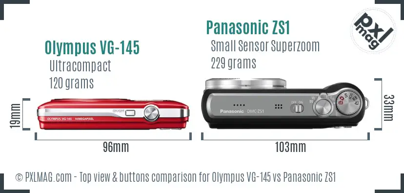 Olympus VG-145 vs Panasonic ZS1 top view buttons comparison
