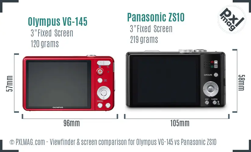Olympus VG-145 vs Panasonic ZS10 Screen and Viewfinder comparison
