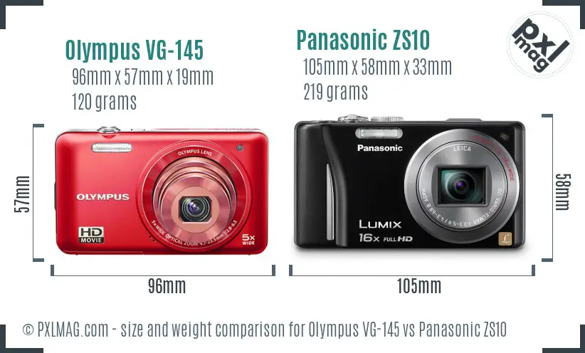 Olympus VG-145 vs Panasonic ZS10 size comparison