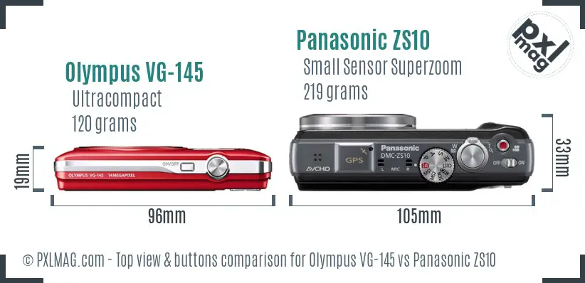 Olympus VG-145 vs Panasonic ZS10 top view buttons comparison