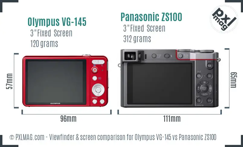 Olympus VG-145 vs Panasonic ZS100 Screen and Viewfinder comparison