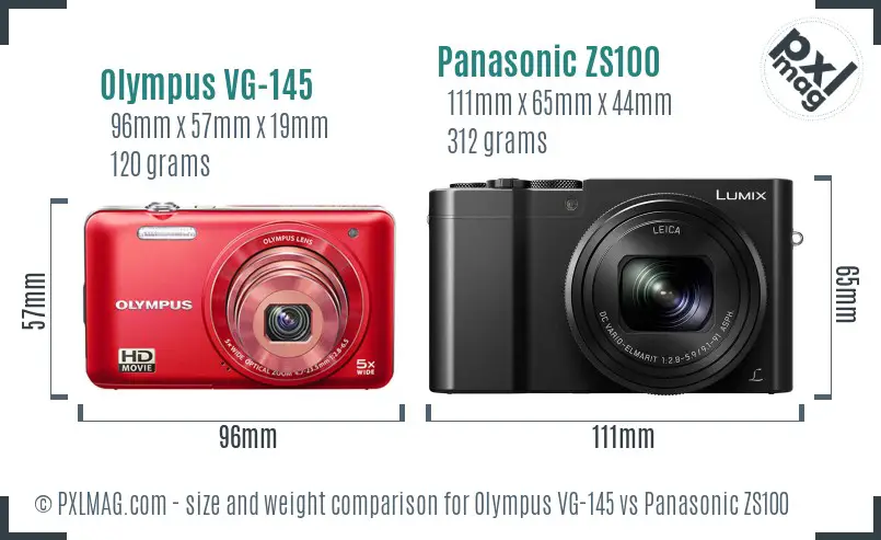 Olympus VG-145 vs Panasonic ZS100 size comparison