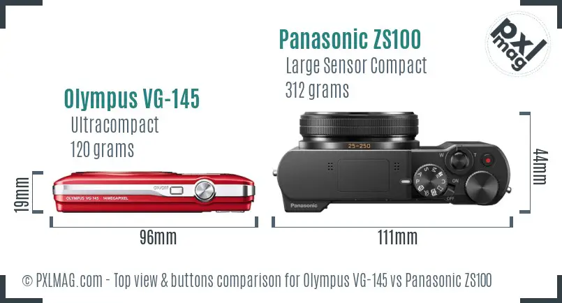 Olympus VG-145 vs Panasonic ZS100 top view buttons comparison