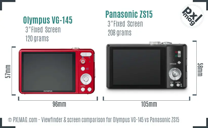 Olympus VG-145 vs Panasonic ZS15 Screen and Viewfinder comparison