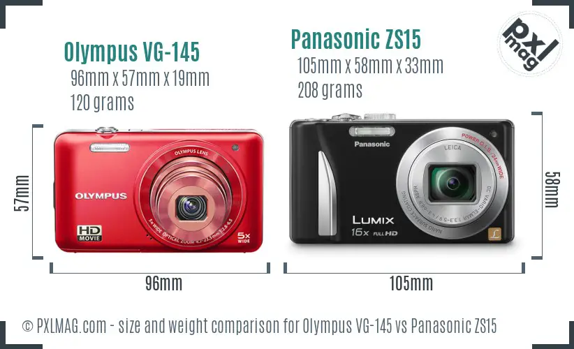 Olympus VG-145 vs Panasonic ZS15 size comparison