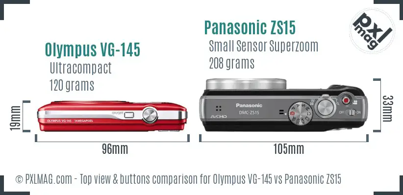 Olympus VG-145 vs Panasonic ZS15 top view buttons comparison