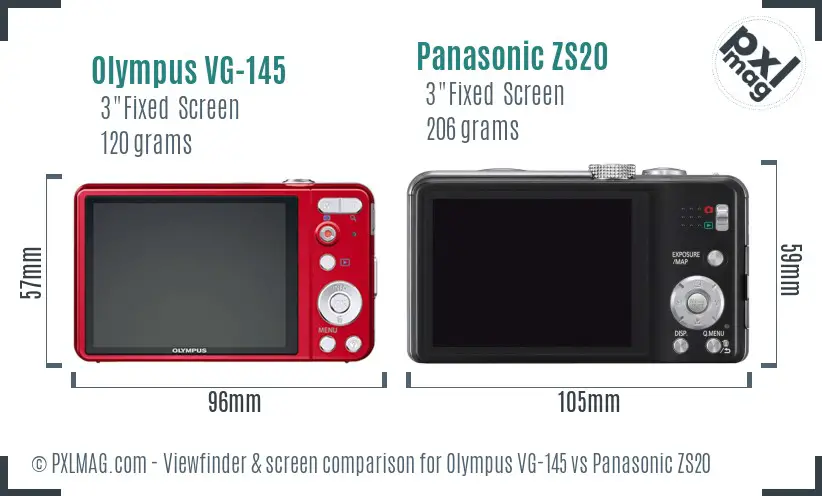 Olympus VG-145 vs Panasonic ZS20 Screen and Viewfinder comparison