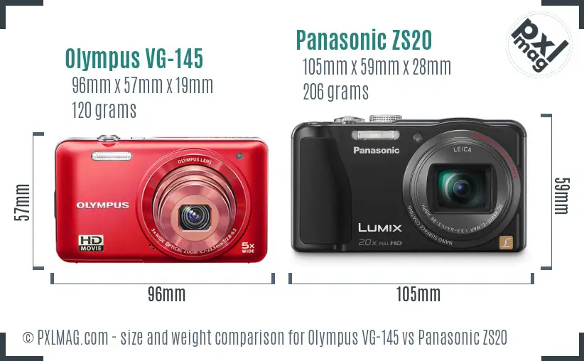 Olympus VG-145 vs Panasonic ZS20 size comparison