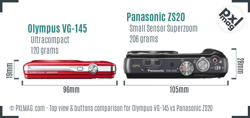 Olympus VG-145 vs Panasonic ZS20 top view buttons comparison