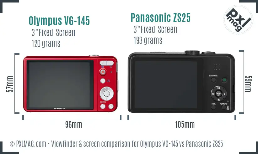 Olympus VG-145 vs Panasonic ZS25 Screen and Viewfinder comparison
