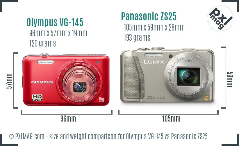 Olympus VG-145 vs Panasonic ZS25 size comparison