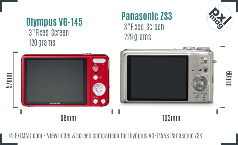 Olympus VG-145 vs Panasonic ZS3 Screen and Viewfinder comparison