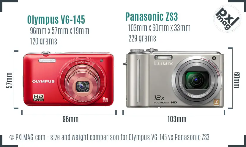 Olympus VG-145 vs Panasonic ZS3 size comparison