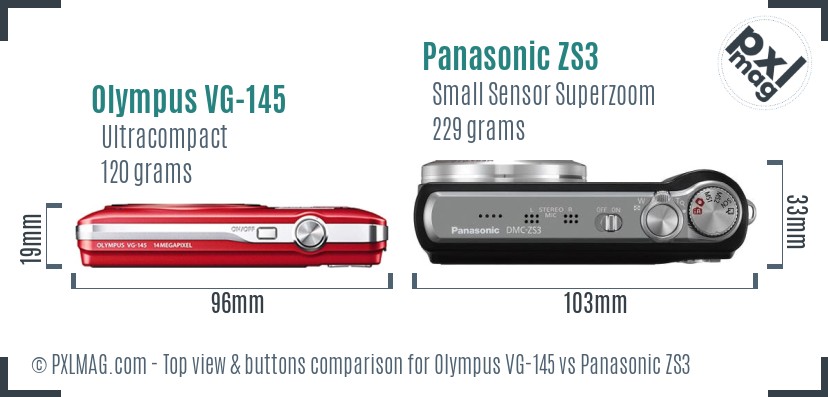 Olympus VG-145 vs Panasonic ZS3 top view buttons comparison