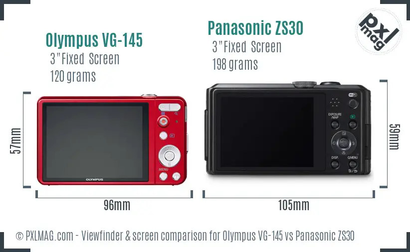 Olympus VG-145 vs Panasonic ZS30 Screen and Viewfinder comparison