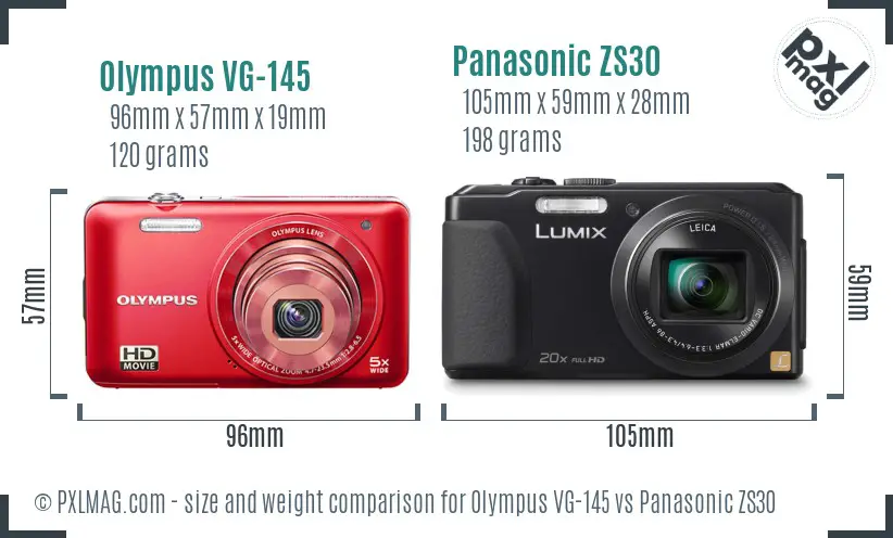 Olympus VG-145 vs Panasonic ZS30 size comparison
