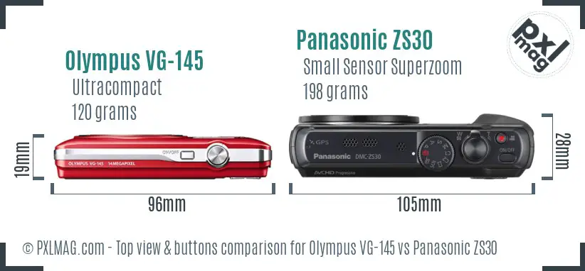 Olympus VG-145 vs Panasonic ZS30 top view buttons comparison