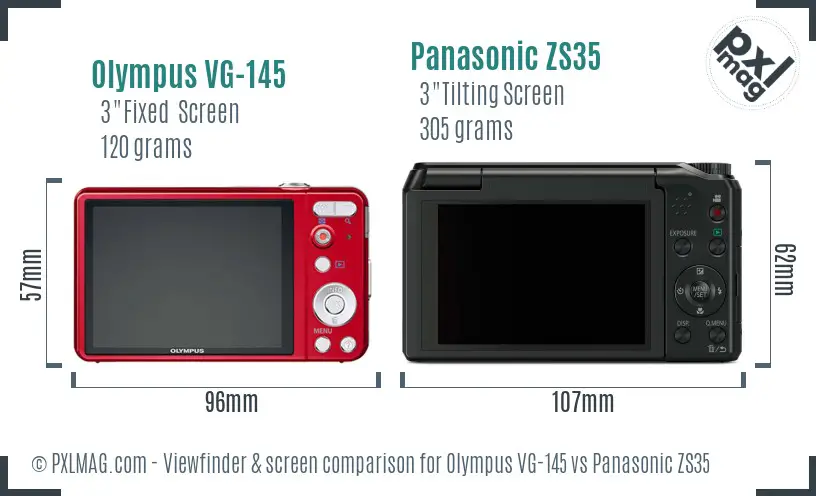 Olympus VG-145 vs Panasonic ZS35 Screen and Viewfinder comparison