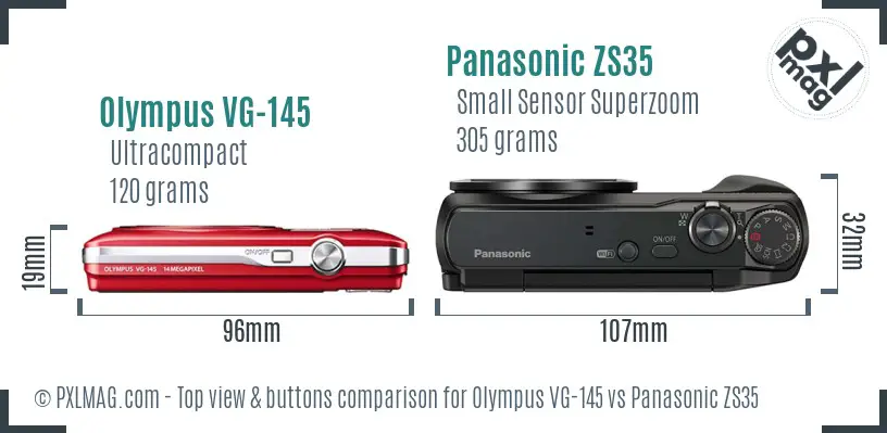 Olympus VG-145 vs Panasonic ZS35 top view buttons comparison