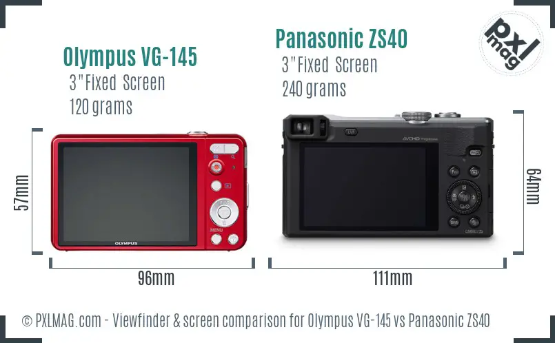 Olympus VG-145 vs Panasonic ZS40 Screen and Viewfinder comparison