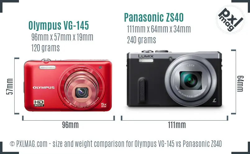 Olympus VG-145 vs Panasonic ZS40 size comparison