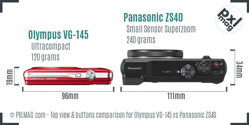 Olympus VG-145 vs Panasonic ZS40 top view buttons comparison