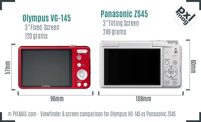 Olympus VG-145 vs Panasonic ZS45 Screen and Viewfinder comparison