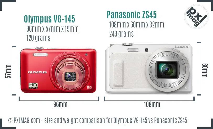 Olympus VG-145 vs Panasonic ZS45 size comparison