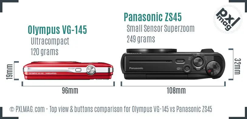Olympus VG-145 vs Panasonic ZS45 top view buttons comparison